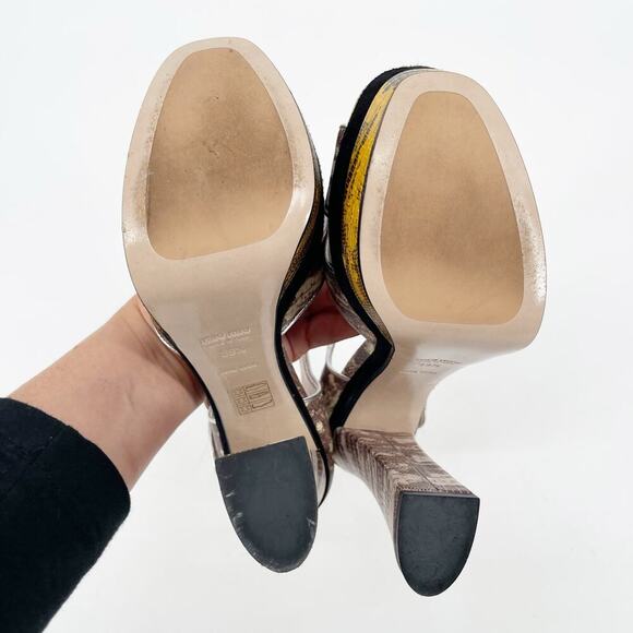 Miu Miu Beige Black Gold Teju Lizard Embossed Platform Sandals Heels IT 39.5 - Picture 12 of 14